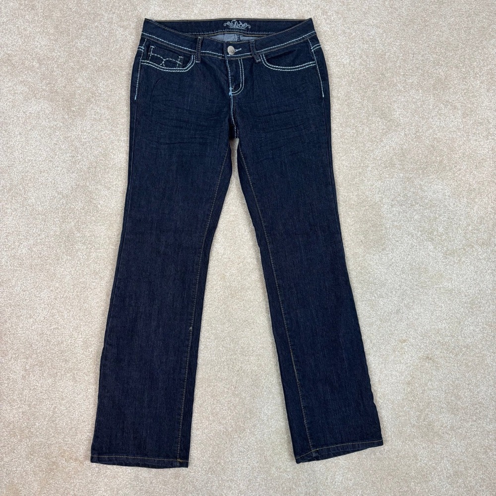 Do Denim Women's Dark Wash Low Rise Bootcut Jeans Embellished Pockets Size 8‎